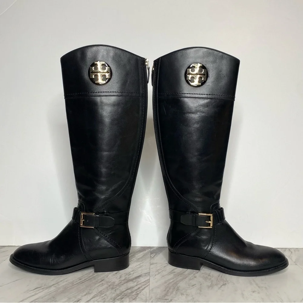 Tory Burch Adeline Black Leather Riding Boot 5M